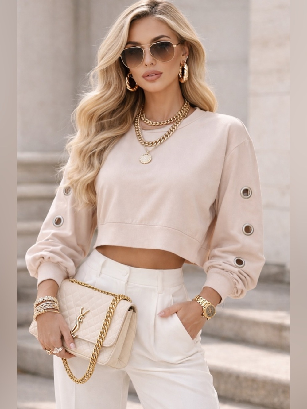 ✨She’s just 2CUTE! Blush colored long sleeves crop SZ S w open sleeves detail
